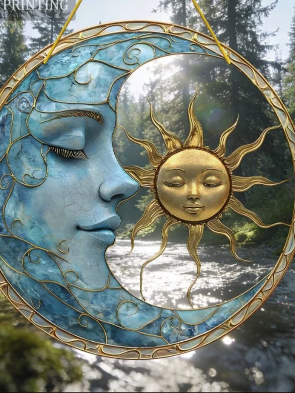 Blue Crescent Moon with Gold Sun Wall Sculpture - Serene Home Art. Acrylic Made. - Picture 5 of 7